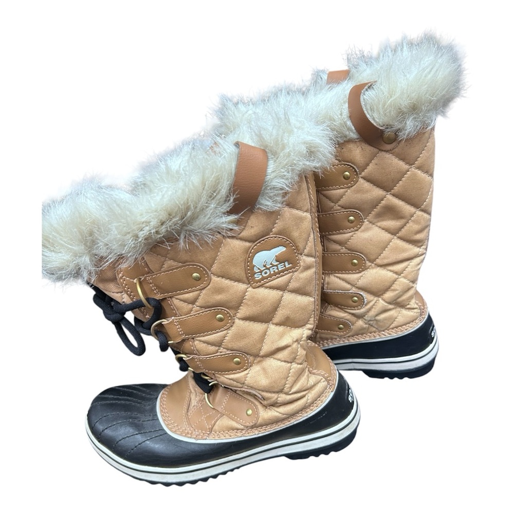 Sorel Tofino II Boots Tan Black Waterproof Winter Snow Faux Fur Size 8 - Picture 4 of 7